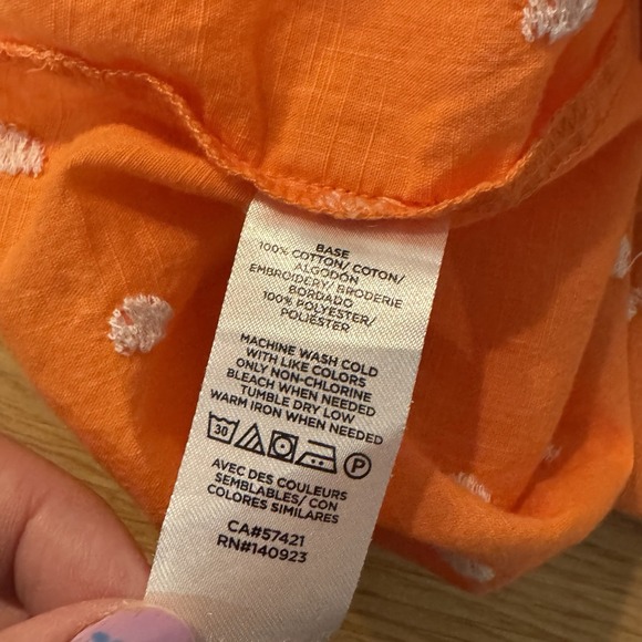 Ann Taylor LOFT blouse XL Tangerine & White Polka Dot Puff Sleeve Lightweight - Picture 6 of 7